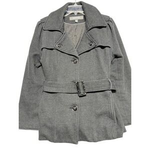 Kenneth Cole Reaction Womens XL Gray Belted Trench Pea Coat Jacket Heathered